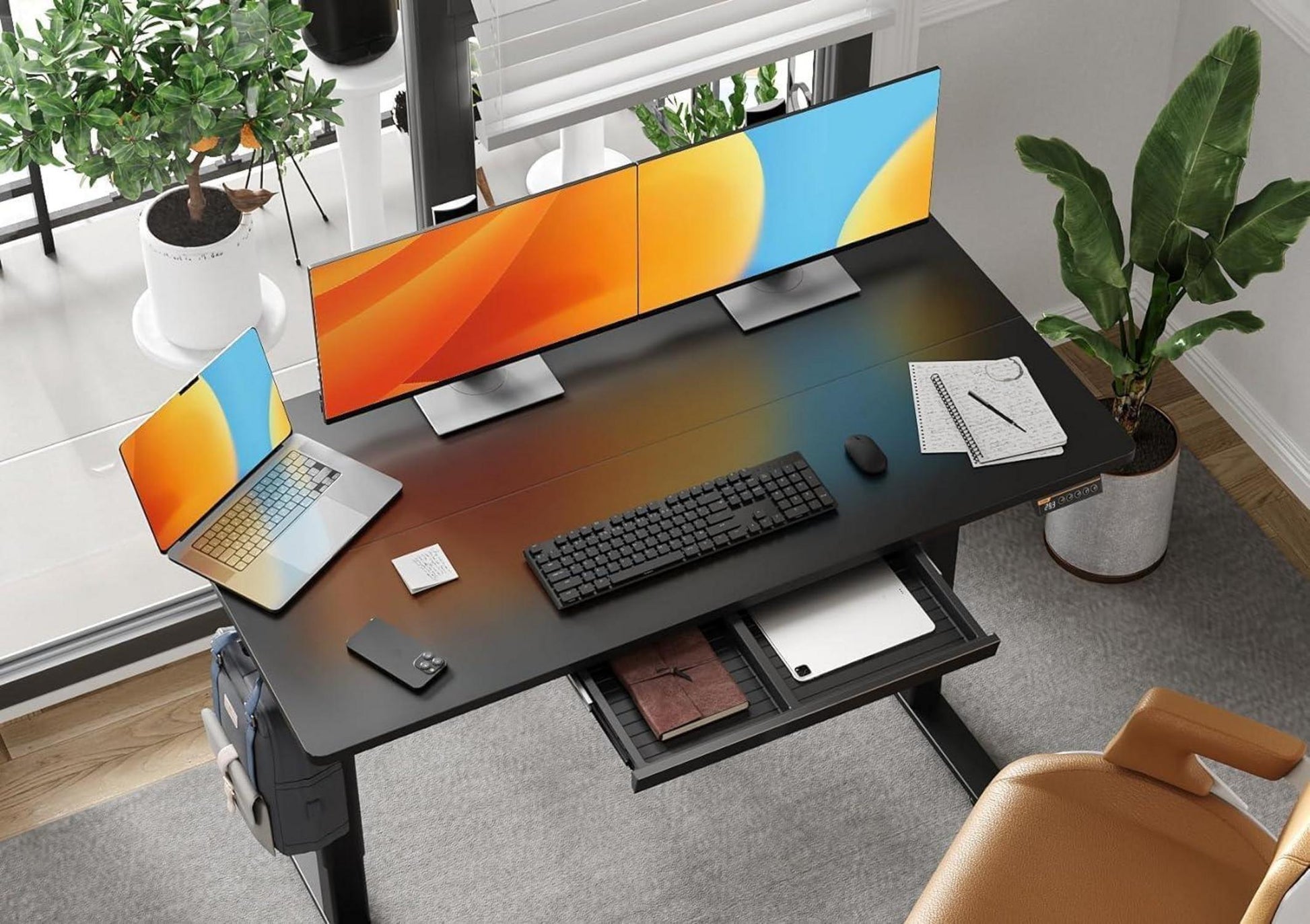 Höhenverstellbarer Schreibtisch 140x60 cm Elektrisch Schwarz