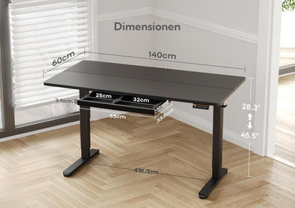 Höhenverstellbarer Schreibtisch mit Schublade 140x60 cm Schwarz