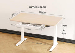 Höhenverstellbarer Schreibtisch mit Schublade, Standing Desk 120x60