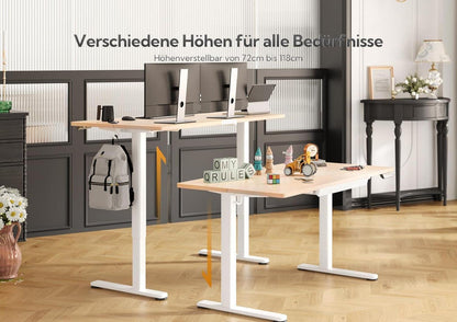 Höhenverstellbarer Schreibtisch 120x60 cm mit Schublade, Elektrisch, Weiß/Beige