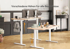 Höhenverstellbarer Schreibtisch 120x60 cm mit Schublade, Elektrisch, Weiß/Beige