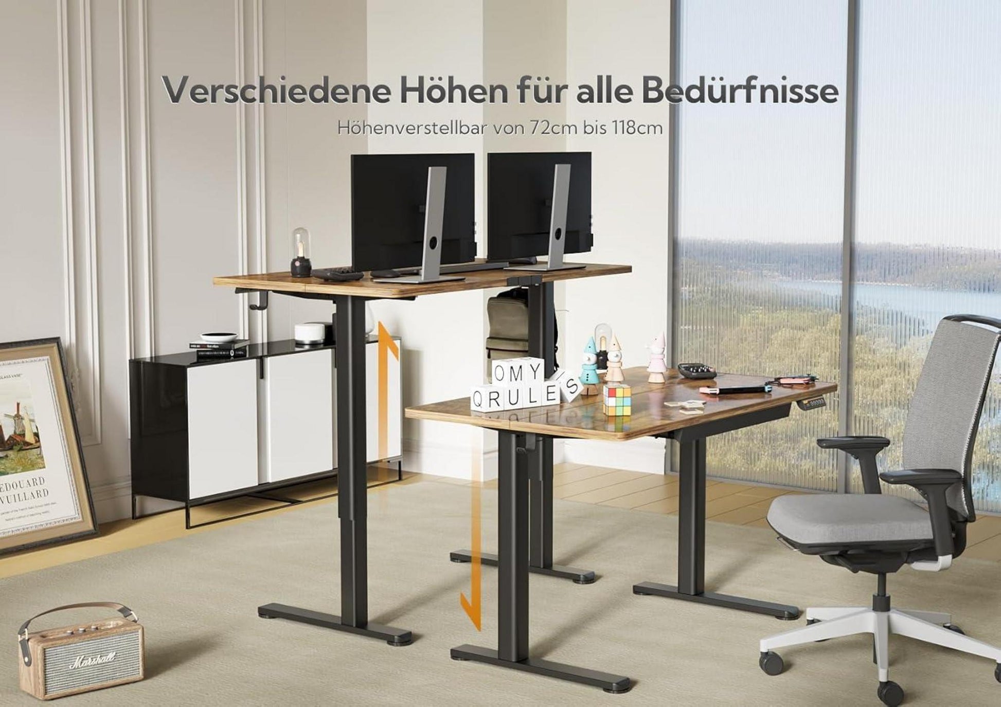 Höhenverstellbarer Schreibtisch 120x60 cm Elektrisch Standing Desk Schwarz/Braun