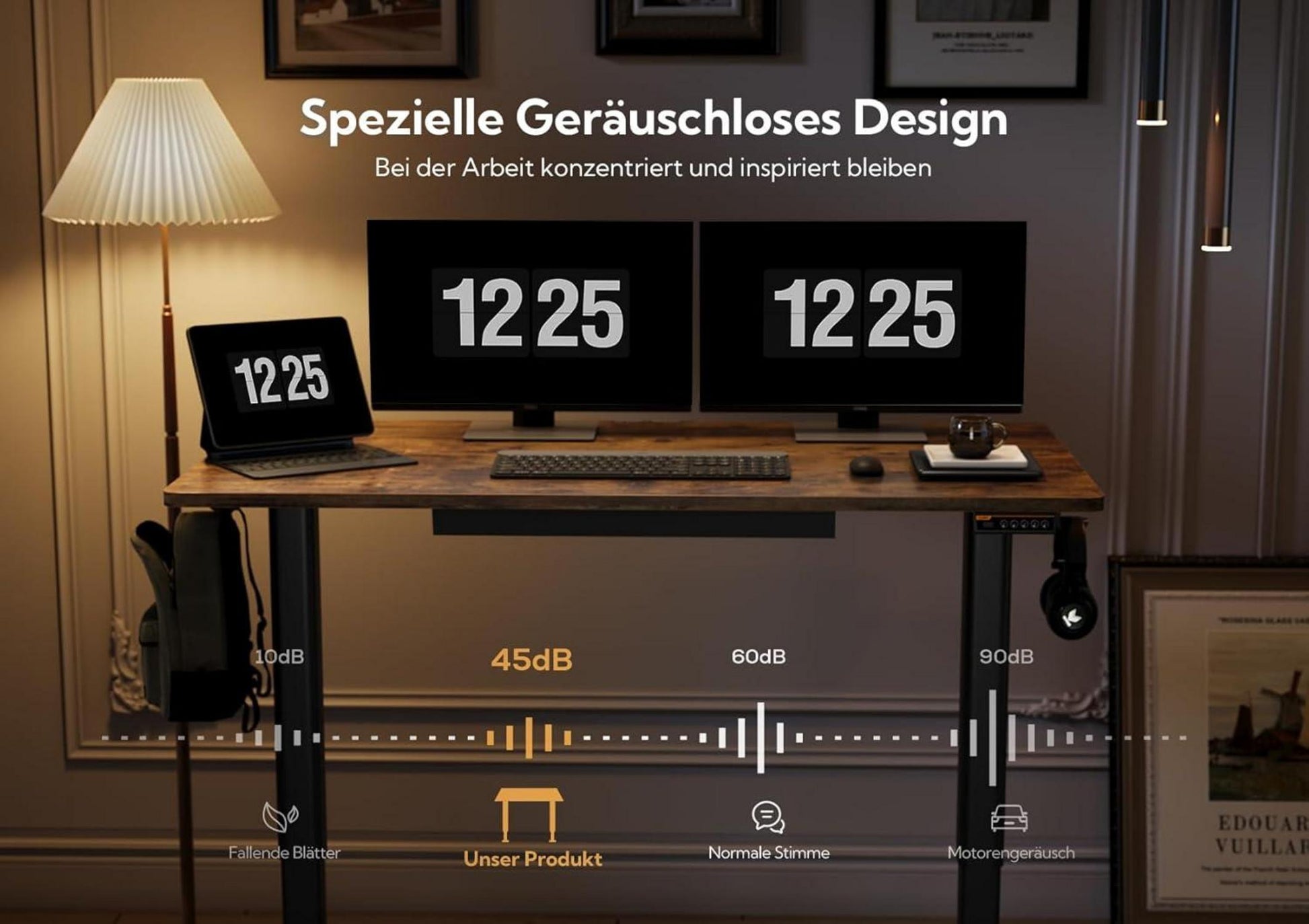 Höhenverstellbarer Schreibtisch 120x60 cm Elektrisch Standing Desk Schwarz/Braun