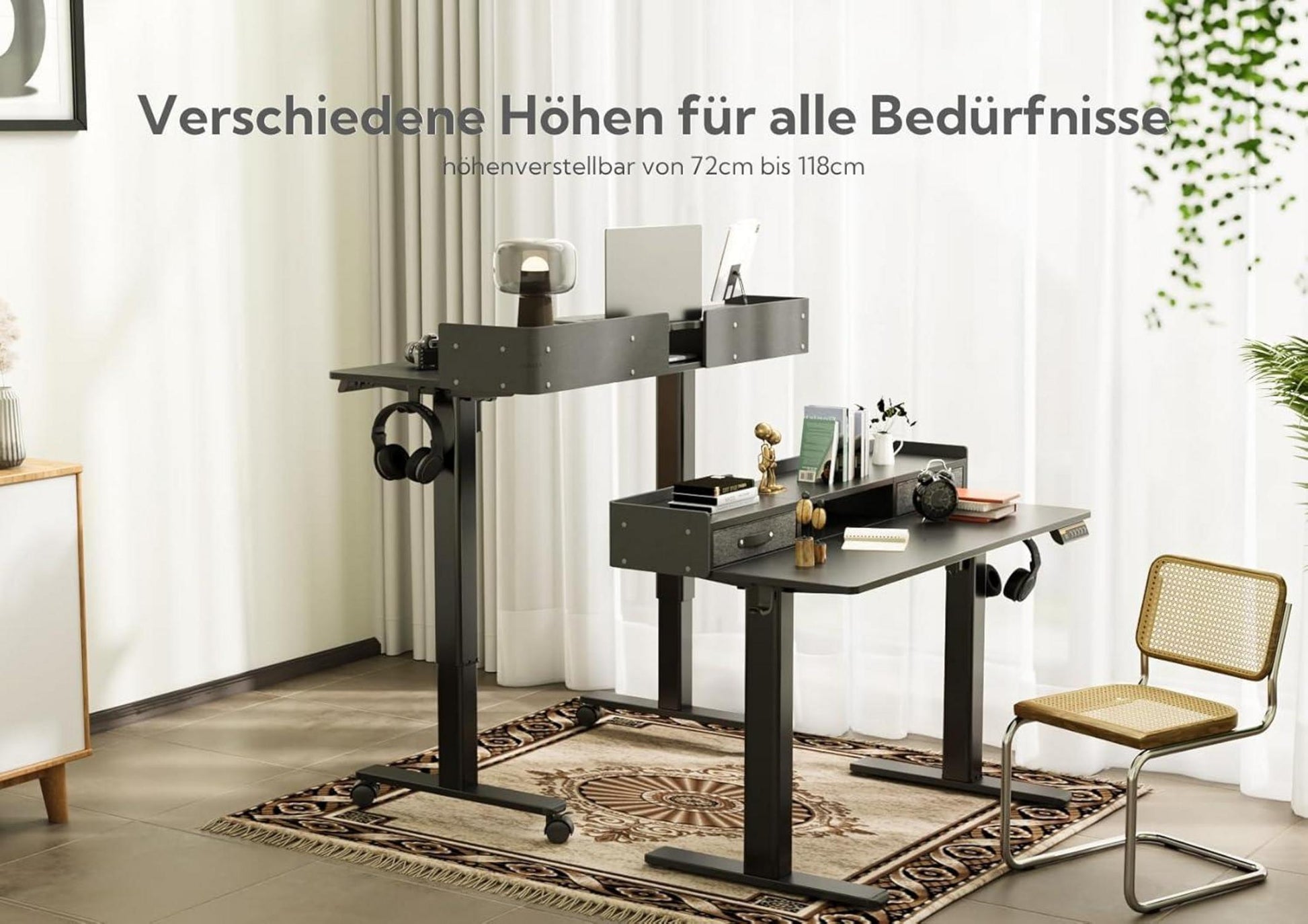 Höhenverstellbarer Schreibtisch 120x60 cm mit Schubladen und Monitorständer
