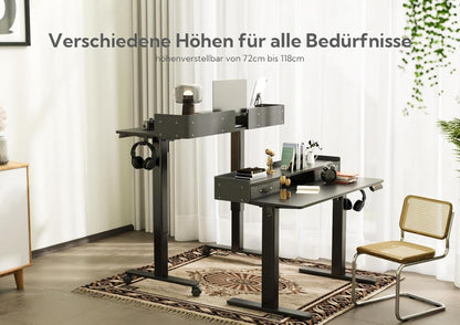 Höhenverstellbarer Schreibtisch 120x60 cm mit Schubladen und Monitorständer