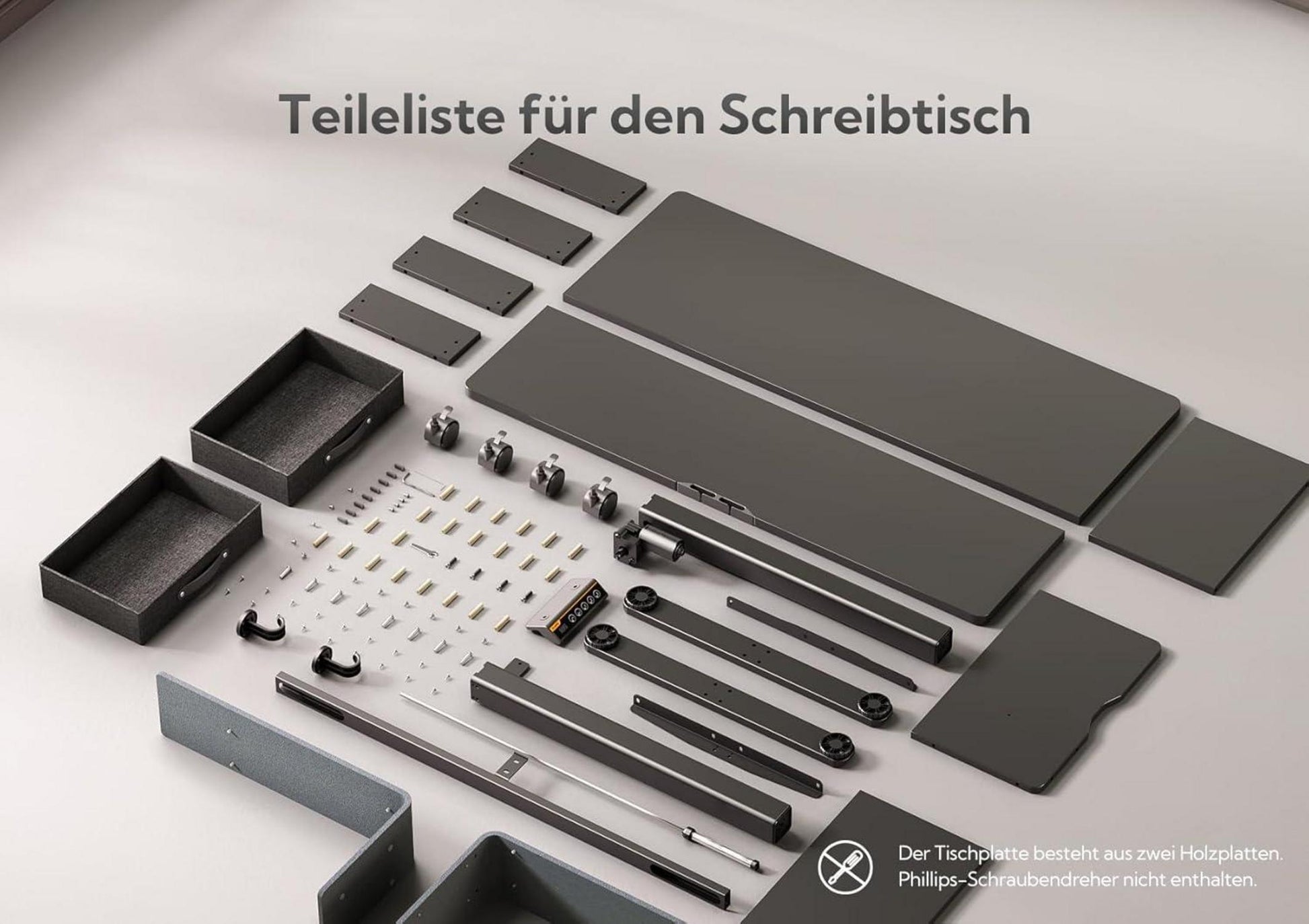 Höhenverstellbarer Schreibtisch 120x60 cm mit Schubladen und Monitorständer