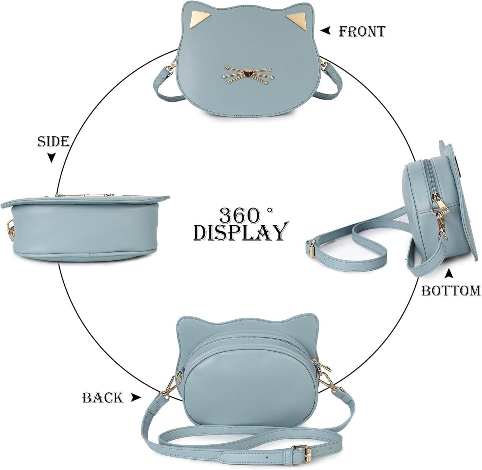 Katze Geldbörse Tasche für Mädchen, Kawaii Crossbody Schultertasche Blau