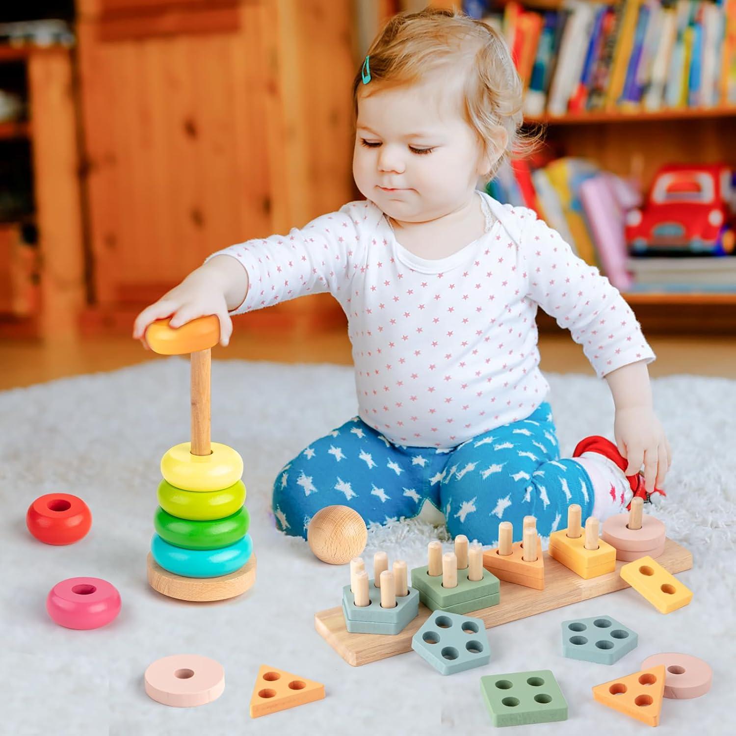 Montessori Holzspielzeug Stapelspiel Baby Motorikspiel 1-3 Jahre