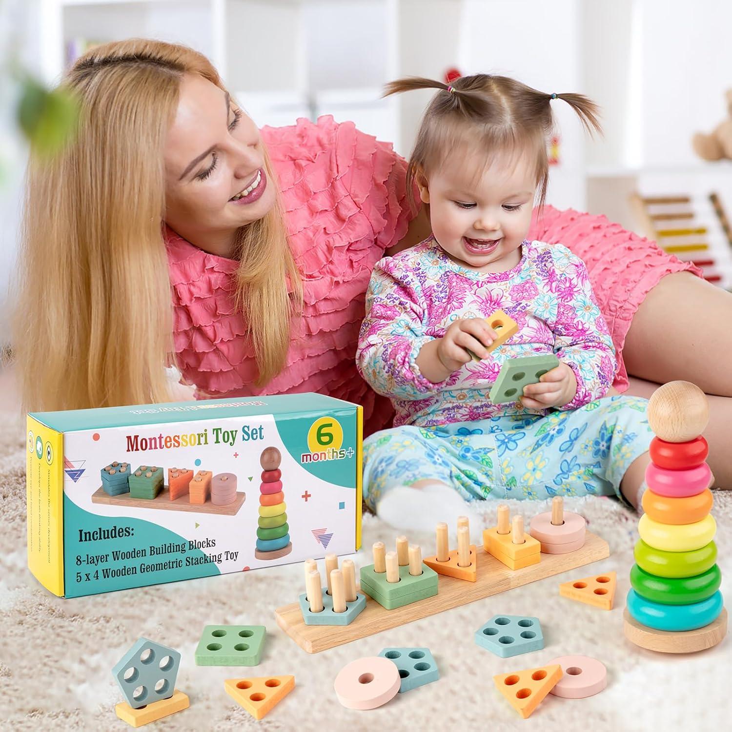 Montessori Holzspielzeug Stapelturm Puzzle Motorik Baby Geschenk 1-3 Jahre