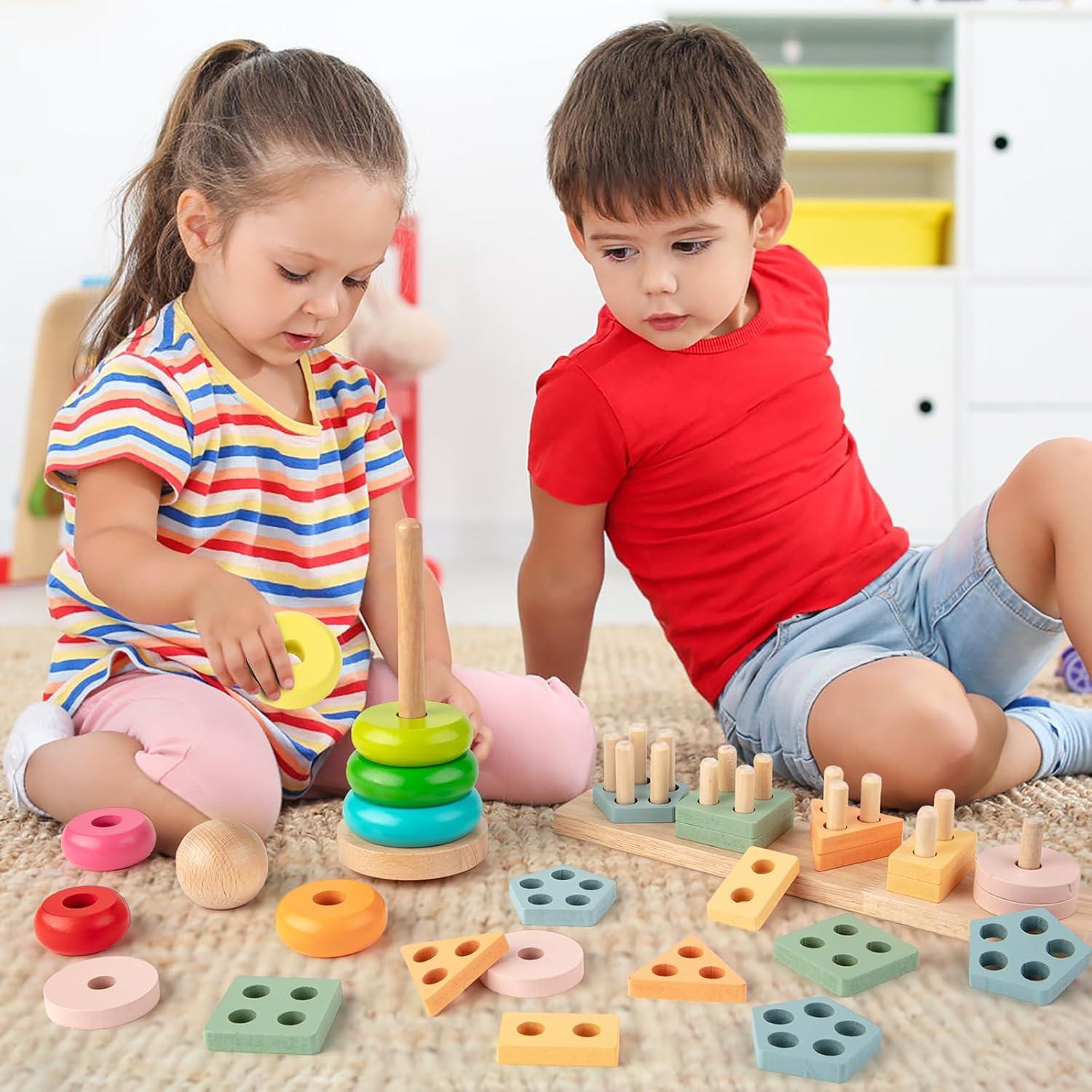 Montessori Holzspielzeug Stapelturm & Formen Sortierspielzeug
