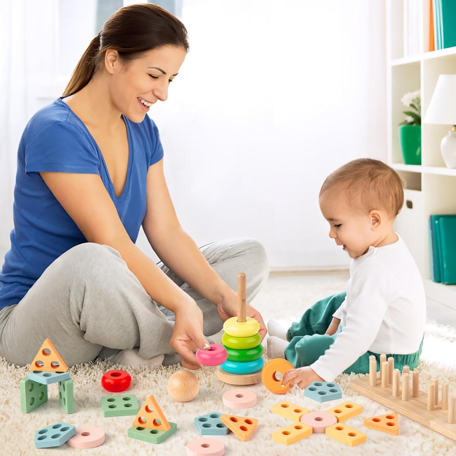 Montessori Holzspielzeug Stapelturm Puzzle Motorik Baby Geschenk 1-3 Jahre