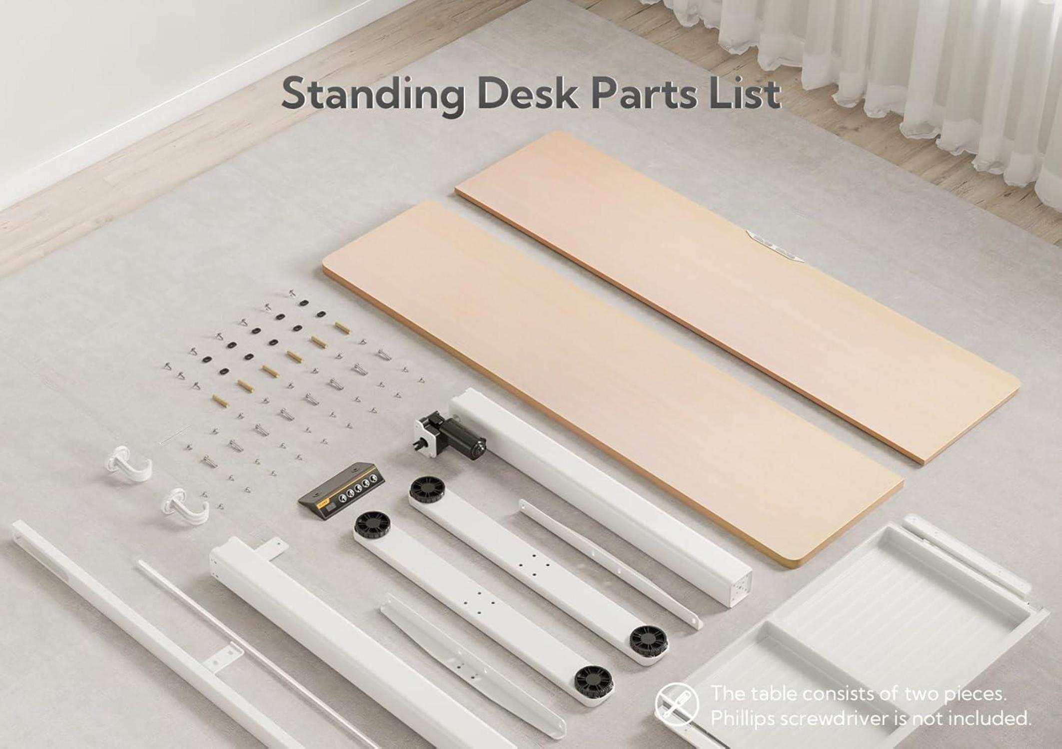 Claiks Elektrischer Schreibtisch Höhenverstellbar mit Schublade 140x60 cm Weiß/Beige