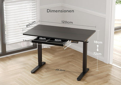Elektrisch Höhenverstellbarer Schreibtisch 120x60 cm mit Schublade