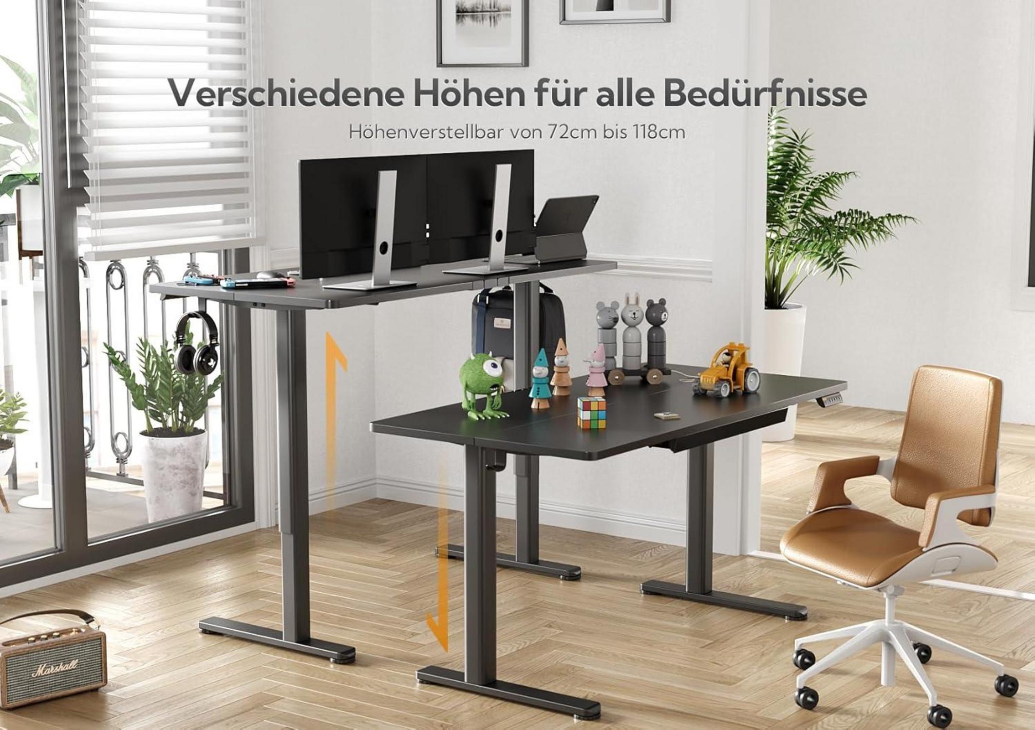 Höhenverstellbarer Schreibtisch Elektrisch 120x60 cm Standing Desk Schwarz