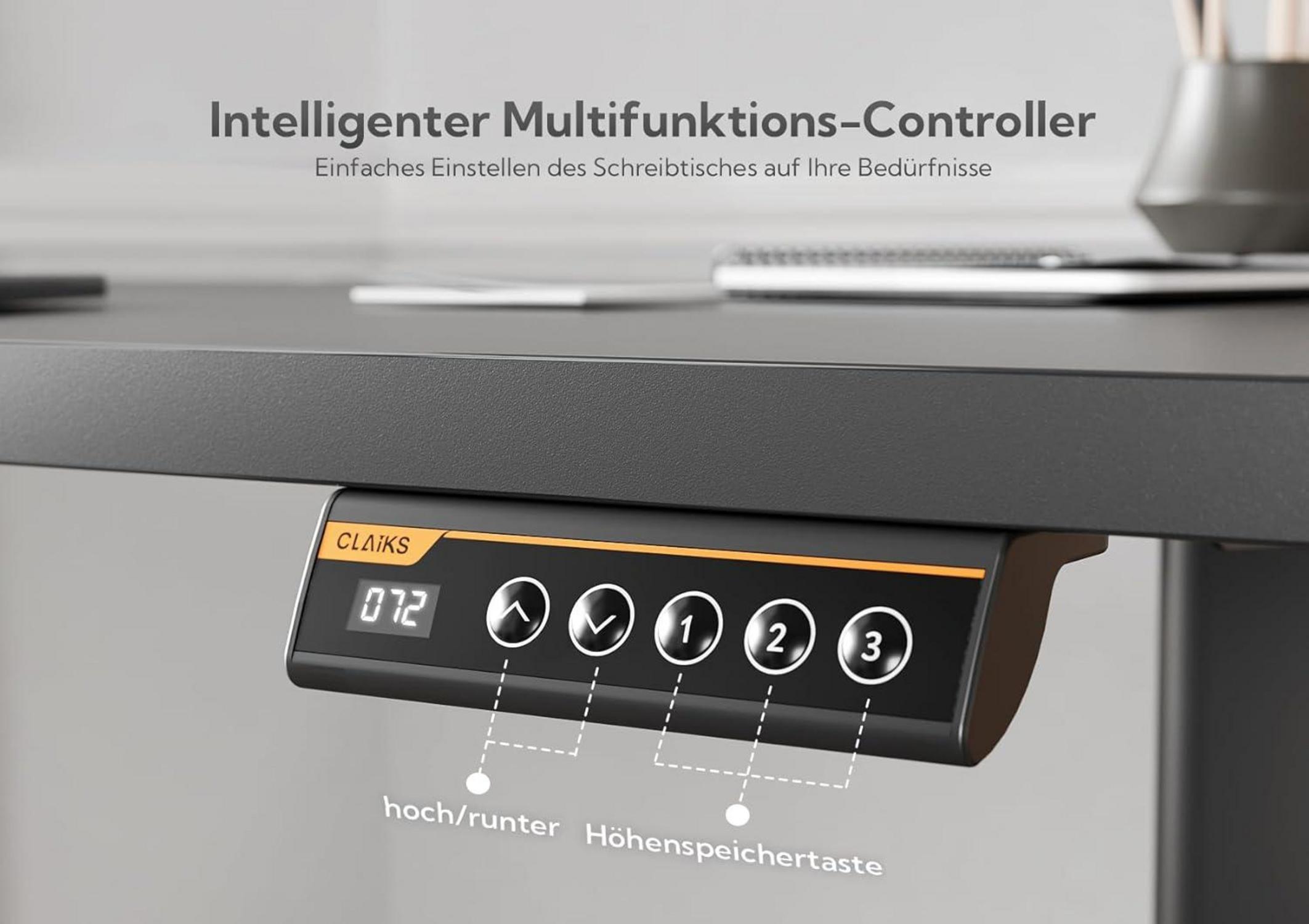 Claiks Elektrischer Schreibtisch 120x60 cm Schwarz höhenverstellbar mit Schublade