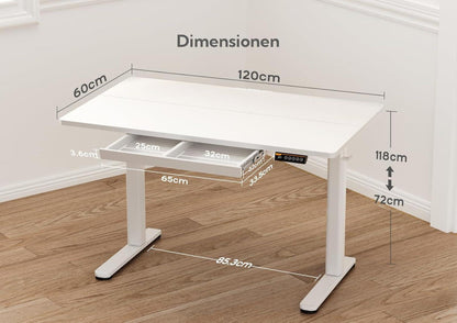 Elektrisch höhenverstellbarer Schreibtisch mit Schublade 140x60cm