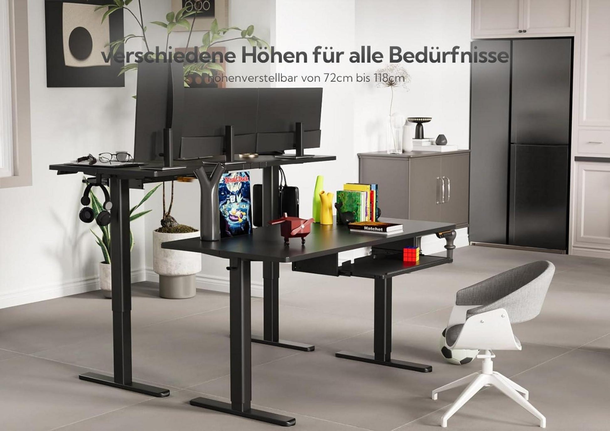 Höhenverstellbarer Schreibtisch Elektrisch mit Tastaturablage 140x60 cm Schwarz