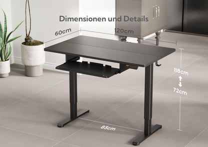 Höhenverstellbarer Schreibtisch Elektrisch 120x60 cm Tastaturablage Schwarz