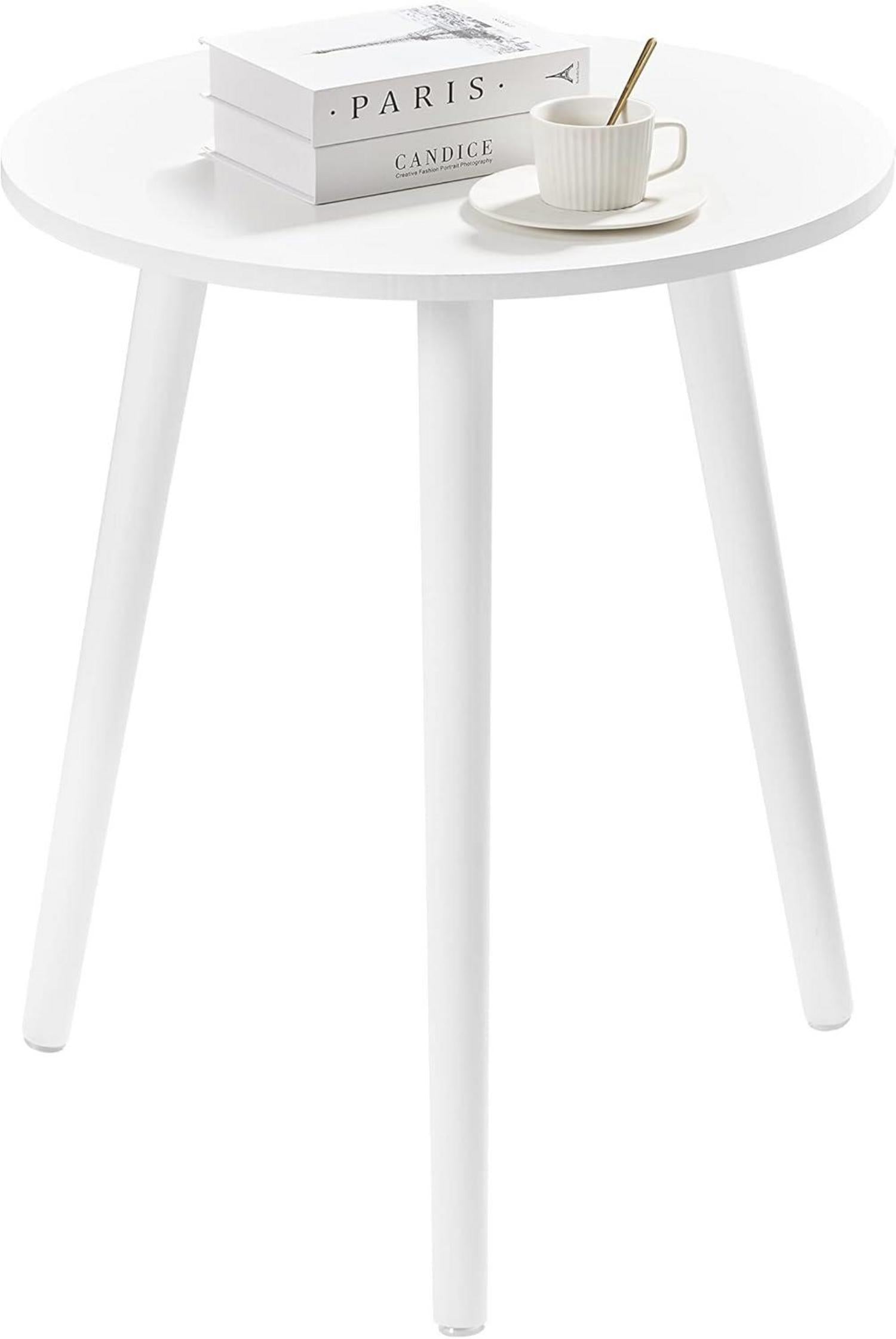YOUDENOVA Beistelltisch Holz rund Ø42x52cm Weiß Sofa Wohnzimmer Ablagetisch