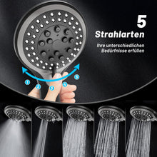 VEHHE Duschbrause Schwarz mit 5 Strahlarten und Schlauch
