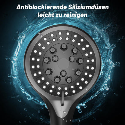 VEHHE Duschbrause 5 Strahlarten Schwarz mit Schlauch und Silikondüse