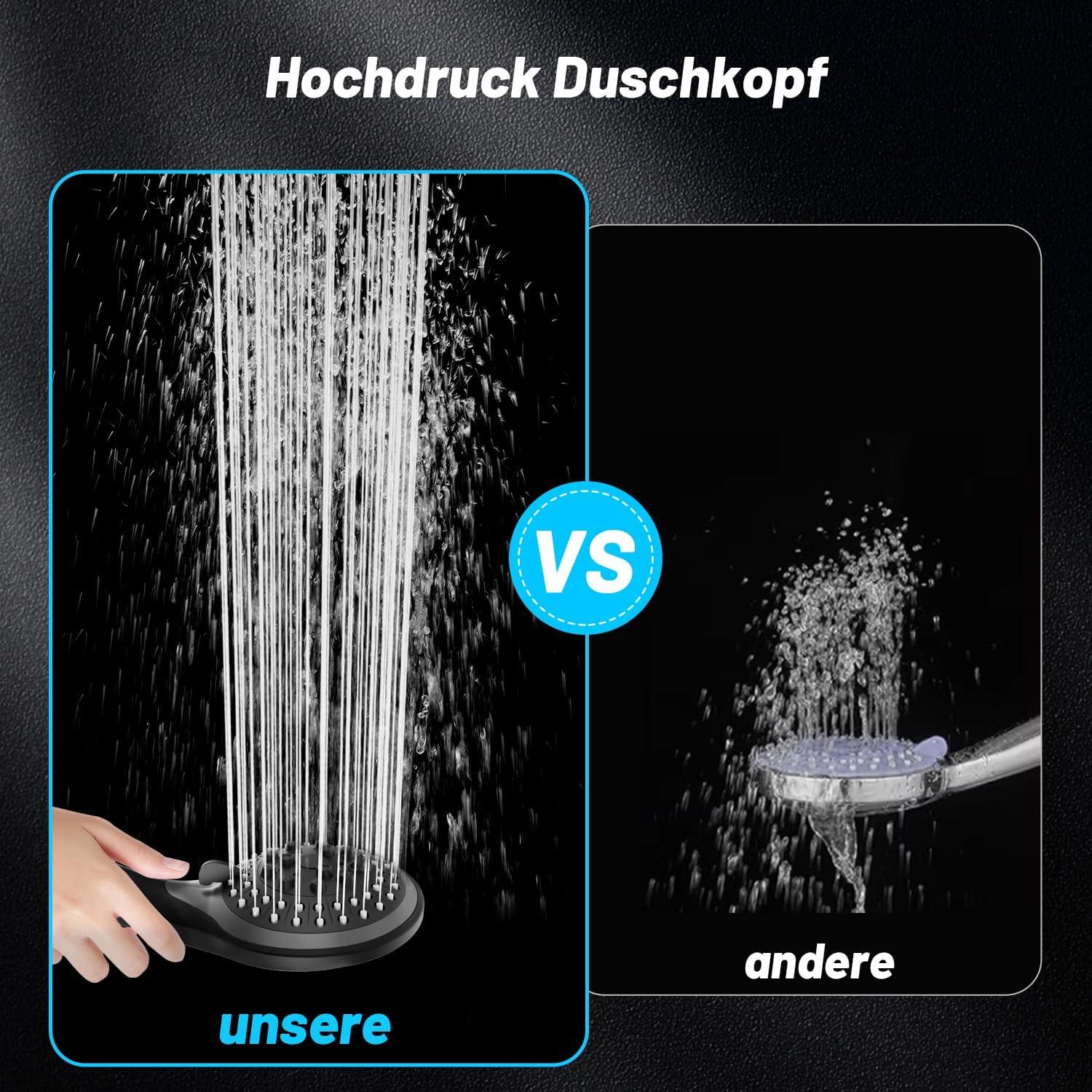 VEHHE Duschbrause mit 5 Strahlarten Schwarz und Schlauch, Wassersparend, für Erwachsene, Kinder, Haustiere