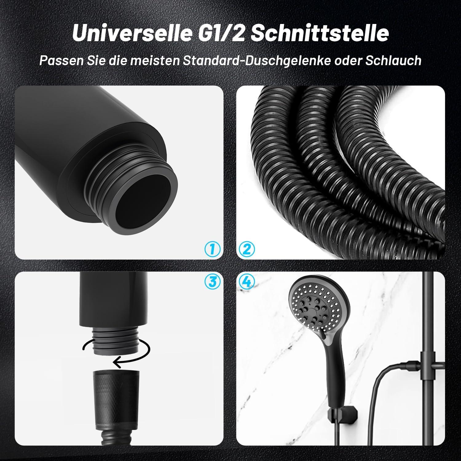 VEHHE Schwarz Duschkopf 5 Strahlarten Handbrause Wassersparend Hochdruck