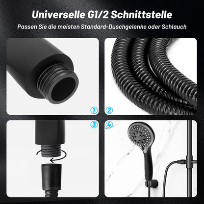 VEHHE Schwarz Duschkopf 5 Strahlarten Handbrause Wassersparend Hochdruck