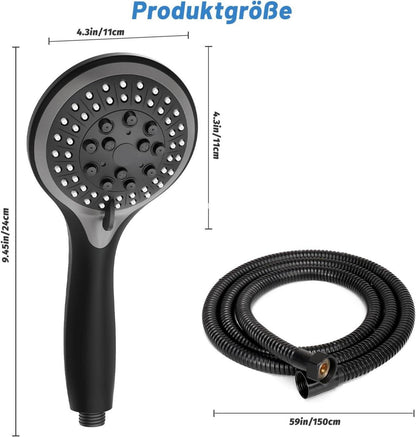 VEHHE Schwarz Duschkopf 5 Strahlarten Handbrause Wassersparend Hochdruck