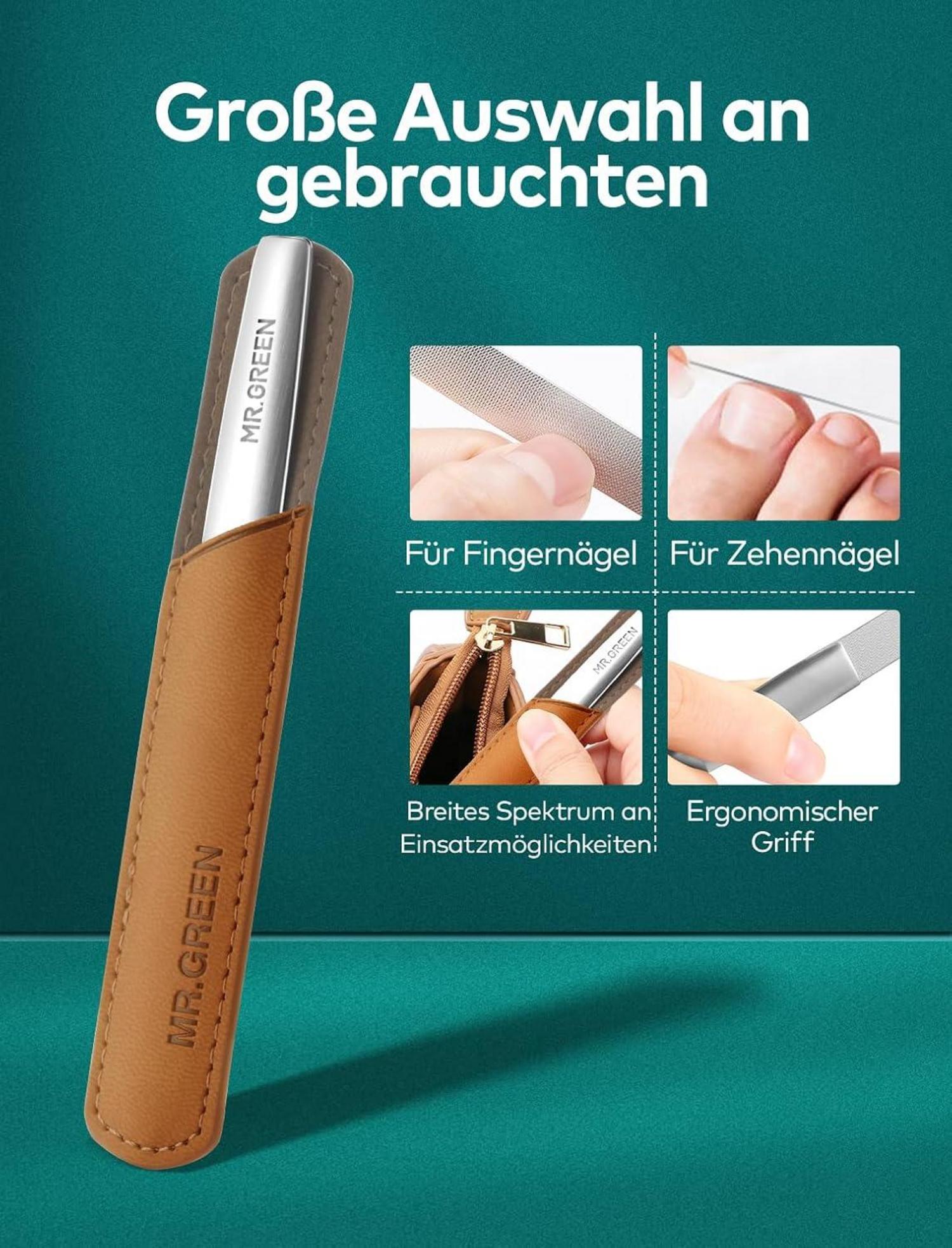 MR.GREEN Nagelfeile Doppelseitige Edelstahl Nail File mit Lederetui