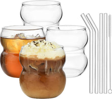 Bubble Trinkgläser Set Wave Design 380ml 4er Pack mit Strohhalmen