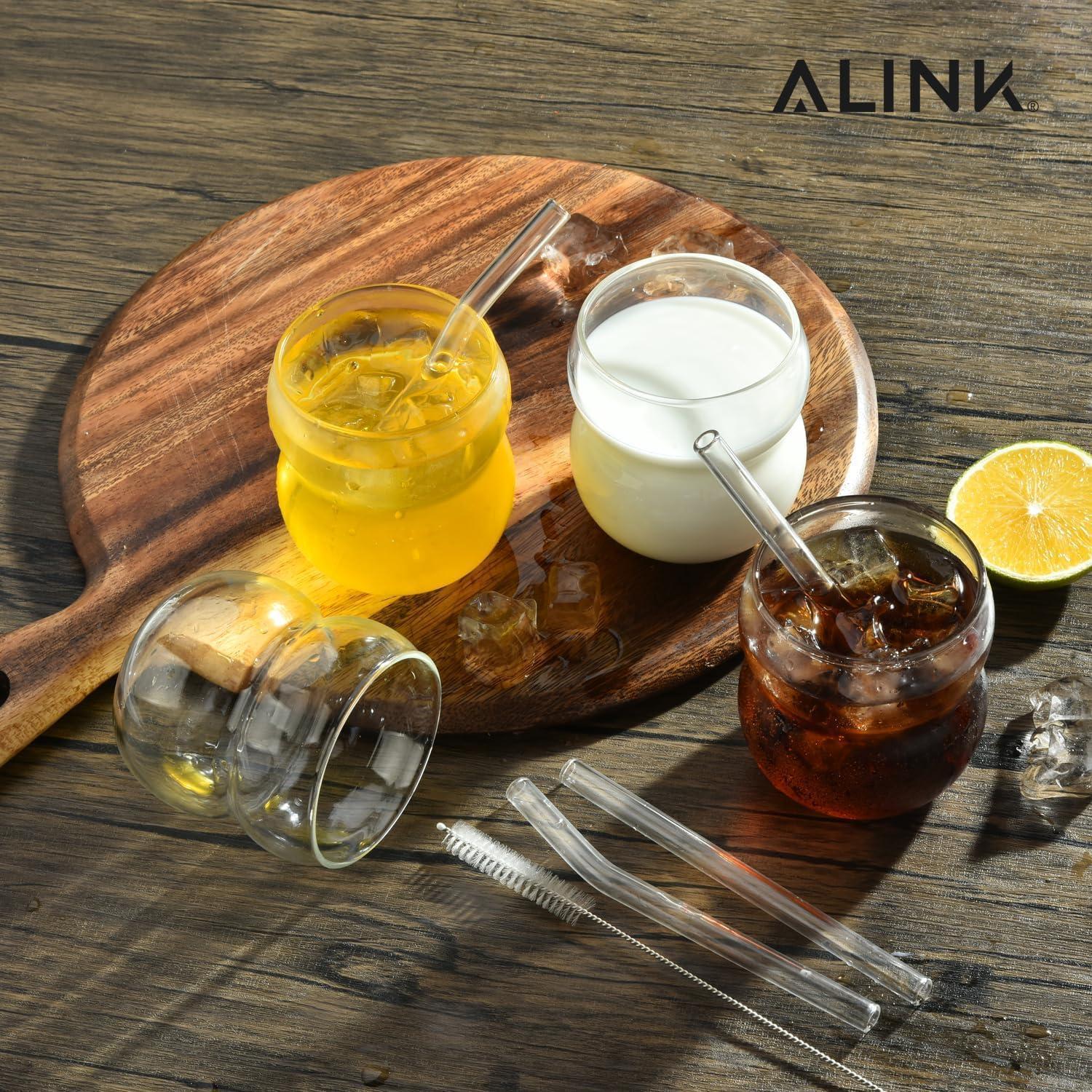 ALINK 4er Set Trinkgläser 380ML gerippte Glas Latte Macchiato Eiskaffee Cocktail