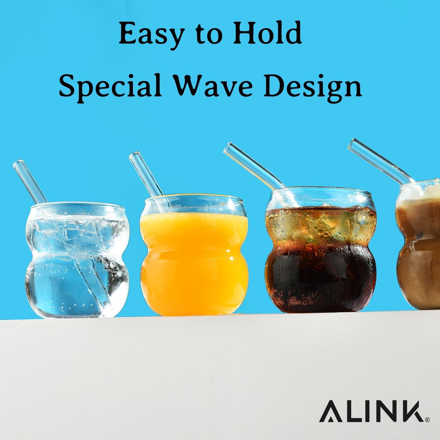 4er Set ALINK Wave Trinkgläser 380ML geripptes Glas Cocktail Gläser