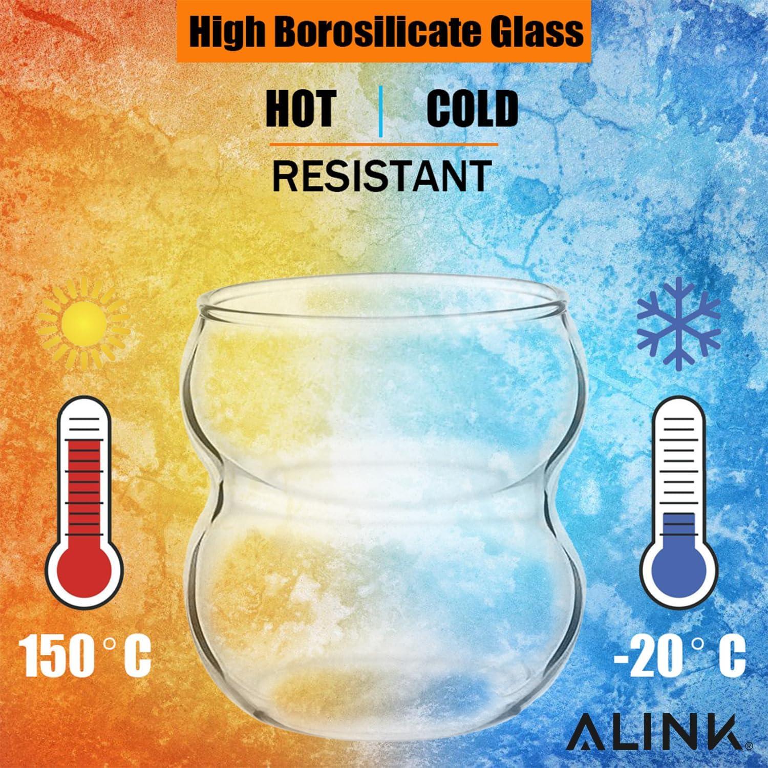 Bubble Gläser 4er Set 380ml, gerippte Trinkgläser, Latte