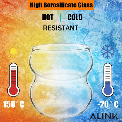 Bubble Gläser 4er Set 380ml, gerippte Trinkgläser, Latte