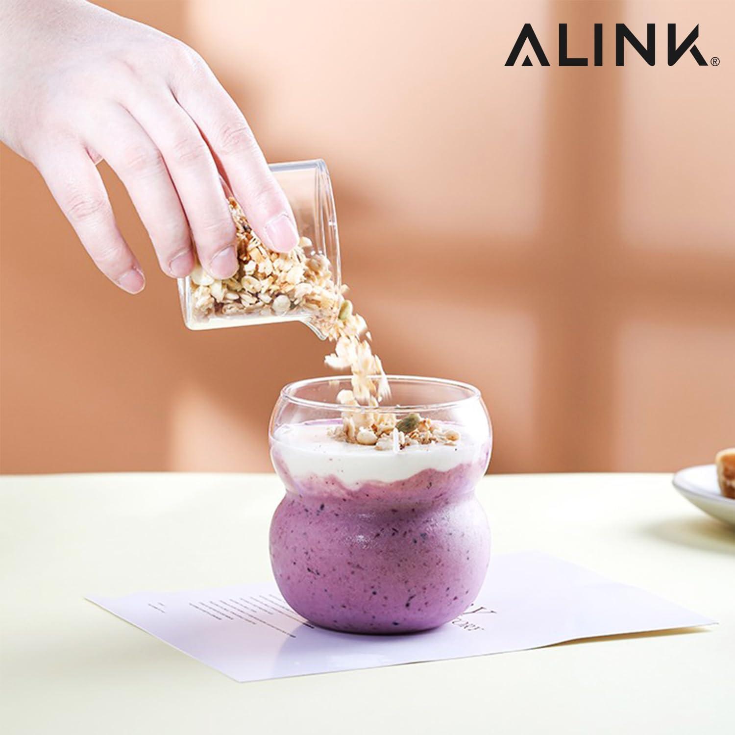 ALINK 4er Set Trinkgläser 380ML gerippte Glas Latte Macchiato Eiskaffee Cocktail