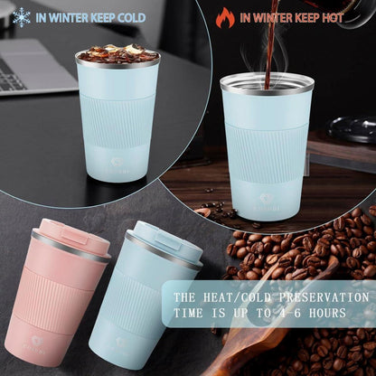 CS COSDDI Thermobecher Edelstahl Travel Mug 380ml Vakuum isoliert auslaufsicher Skyblue