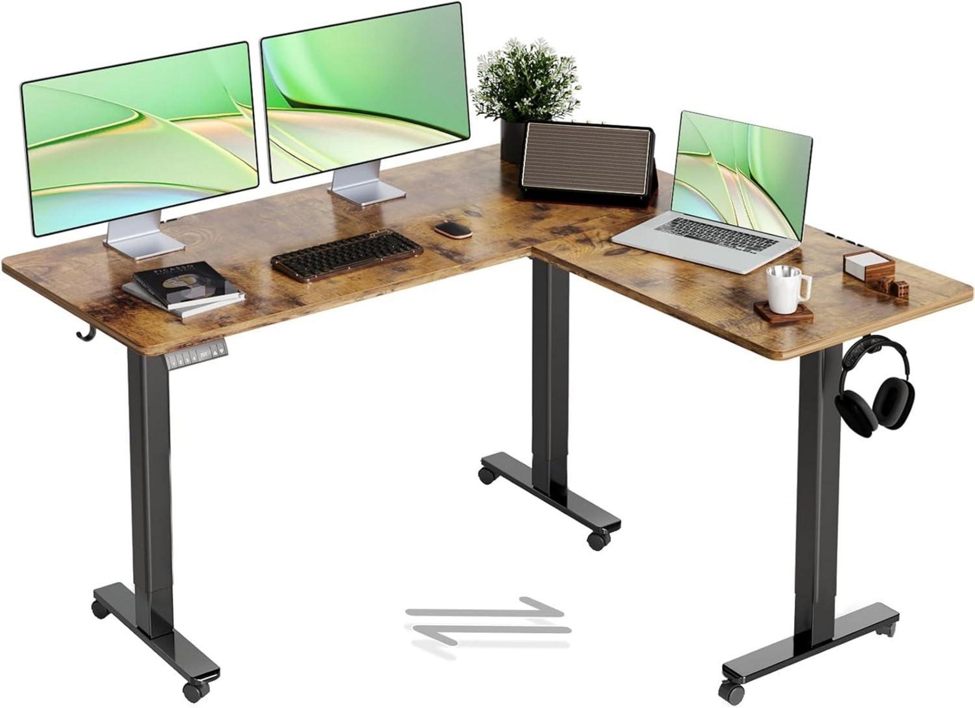 Höhenverstellbarer L-förmiger Eckschreibtisch 160x140cm Dual-Motor