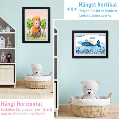 Hochwertiger A4 Bilderrahmen für Kinderkunstwerke - Schwarz