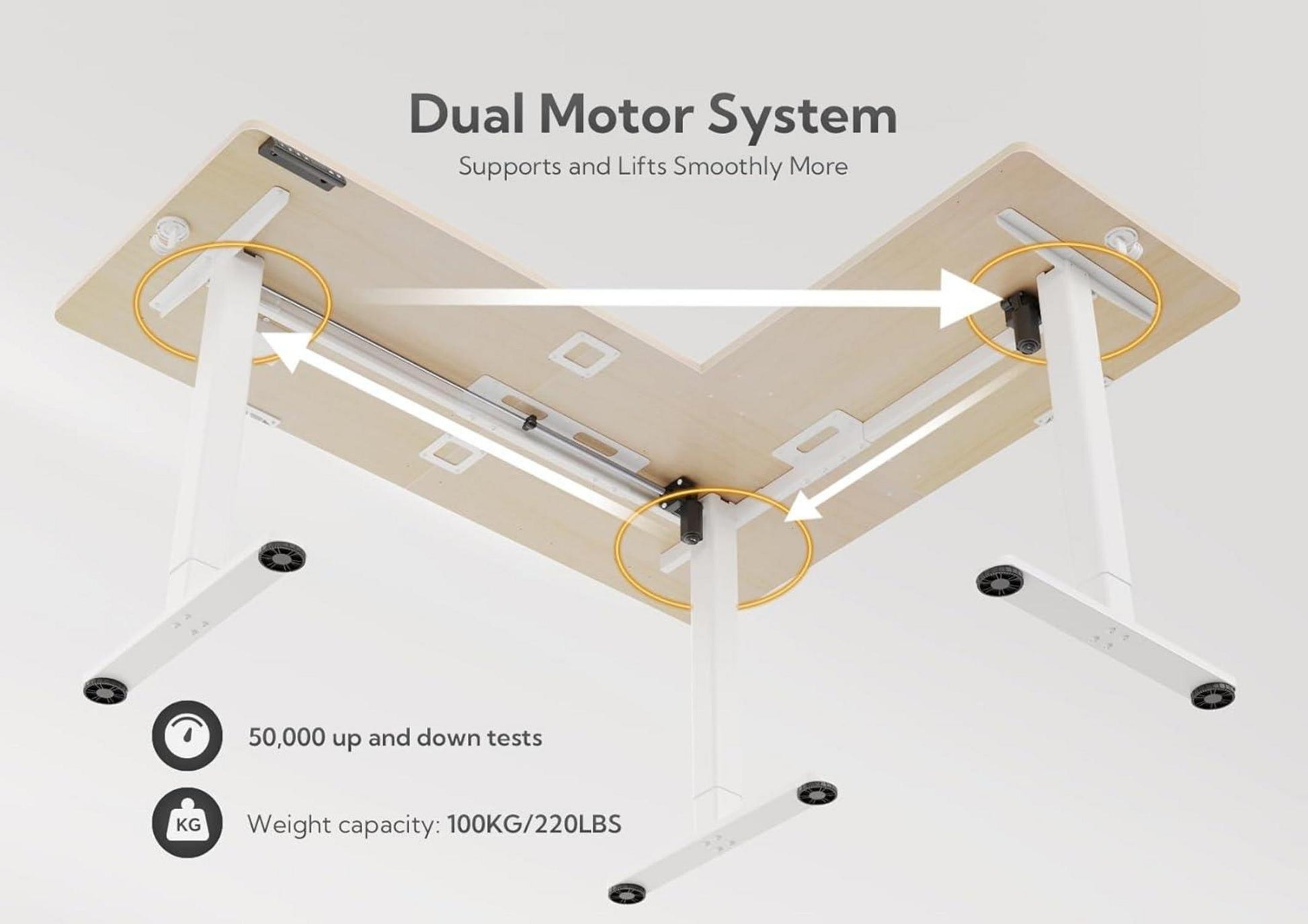 Höhenverstellbarer Eckschreibtisch L-Form Dual-Motor 160x140cm Beige