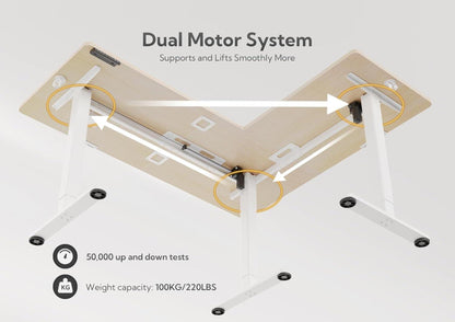 Höhenverstellbarer Eckschreibtisch L-Form Dual-Motor 160x140cm Beige