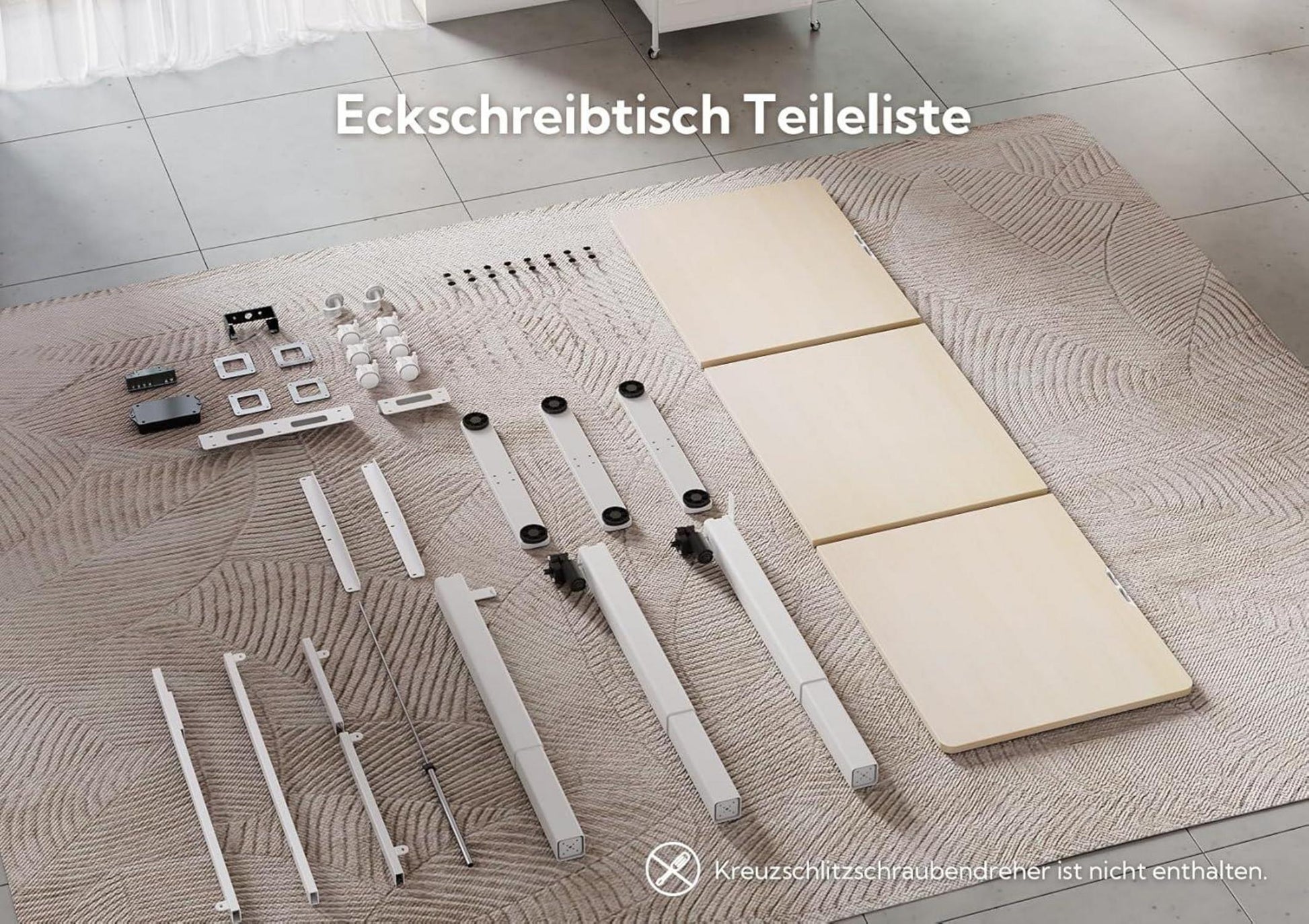 Höhenverstellbarer Eckschreibtisch L-Form Dual-Motor 160x140cm Beige