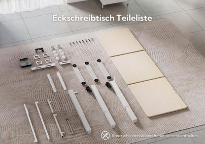 Höhenverstellbarer Eckschreibtisch L-Form Dual-Motor 160x140cm Beige