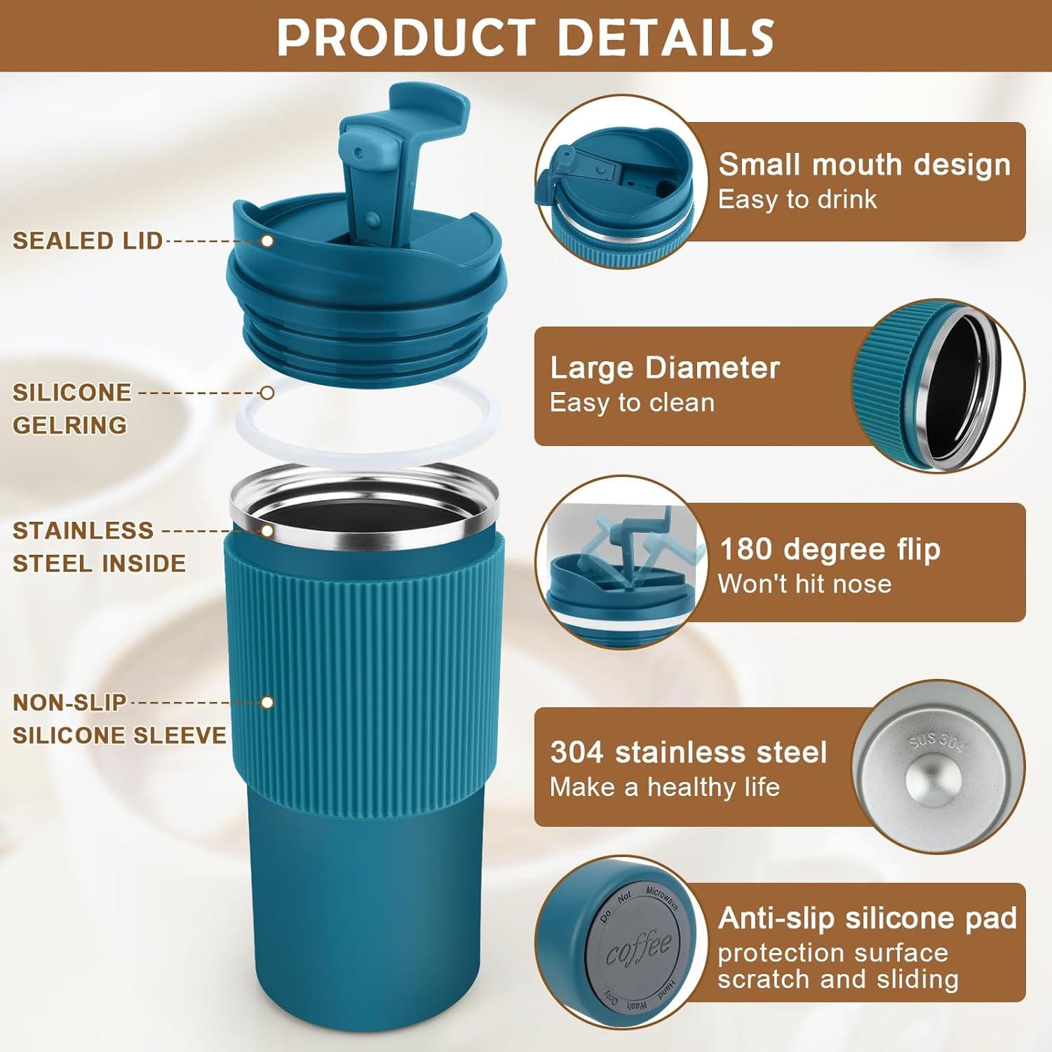 CS COSDDI Thermobecher 450ml Isolierbecher mit Deckel Blue