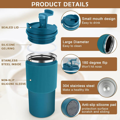 CS COSDDI Thermobecher 450ml Isolierbecher mit Deckel Blue