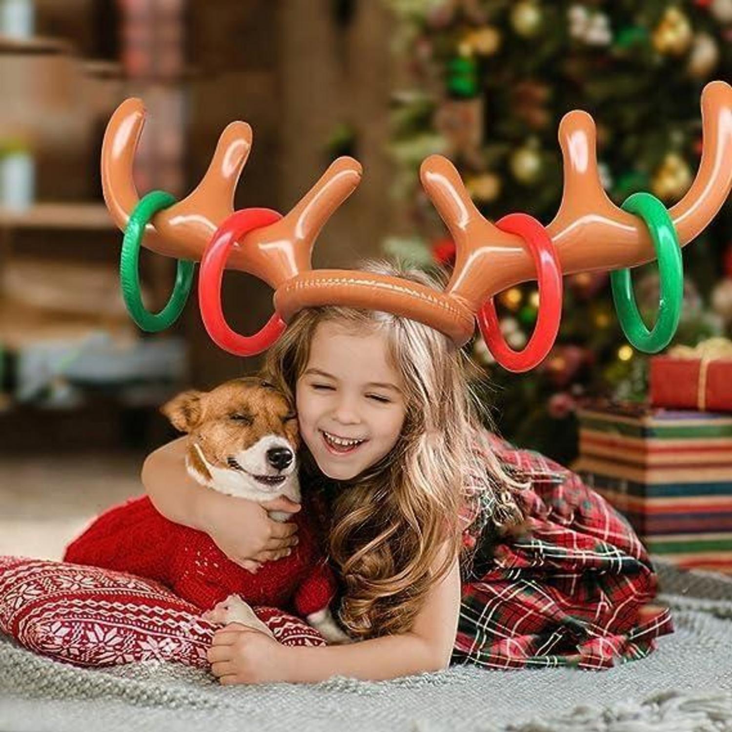 Aufblasbare Rentiergeweih Wurfspiel Sets Weihnachtsfeiern 2 Pcs