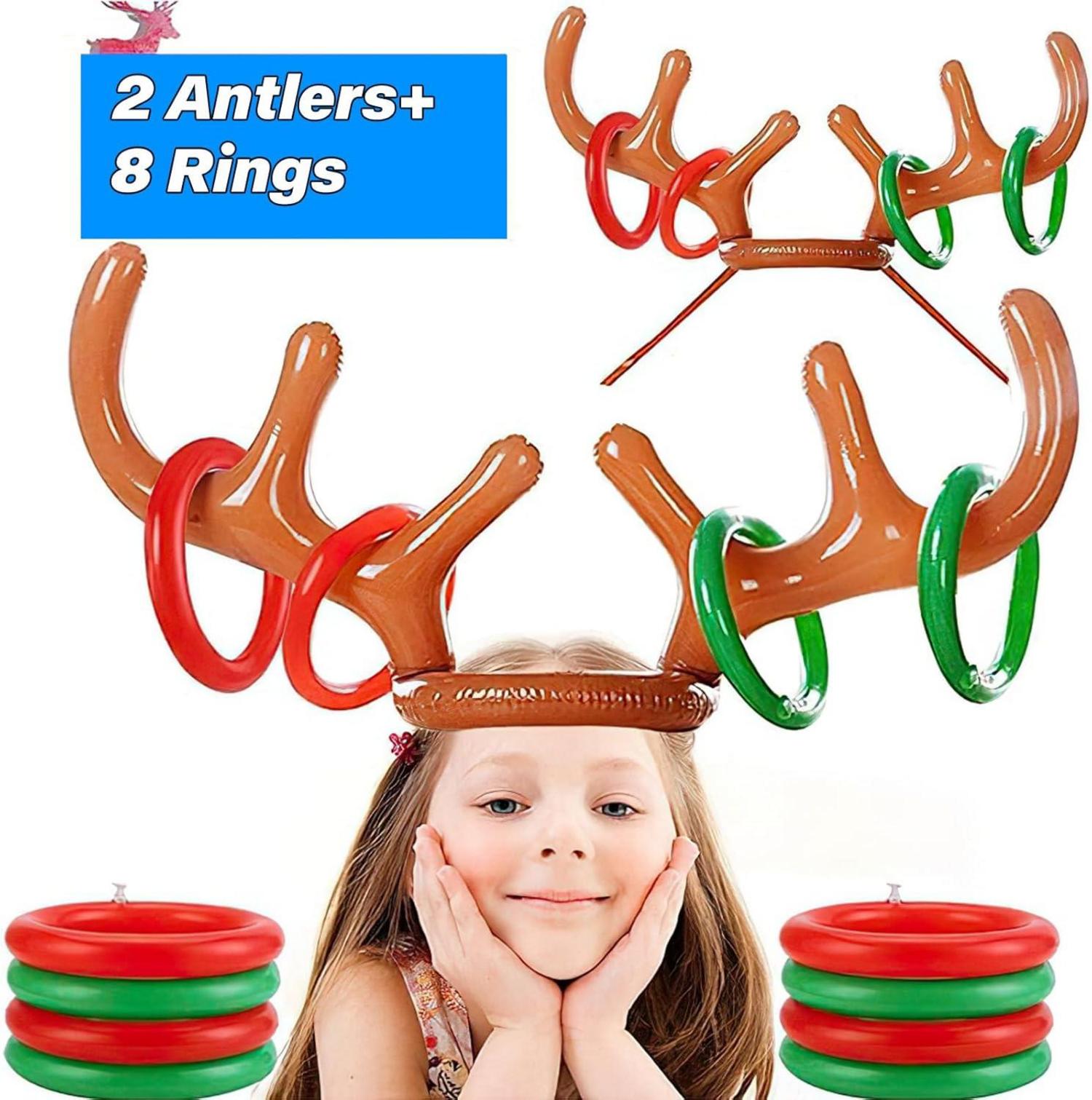 Aufblasbares Rentier Geweih Wurfspiel 4 Sets Ringe für Weihnachtsfeier