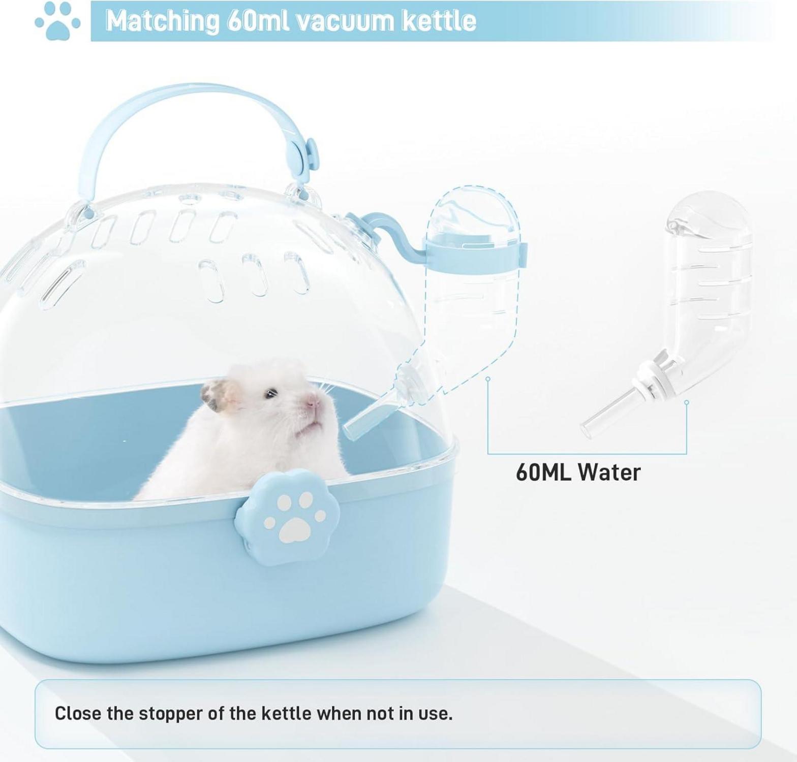 Transportbox für Hamster mit Wasserflasche, tragbarer Tragekäfig 18,4L 17W 16,3H