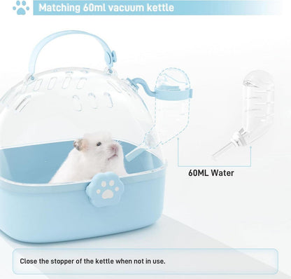 Transportbox für Hamster mit Wasserflasche, tragbarer Tragekäfig 18,4L 17W 16,3H