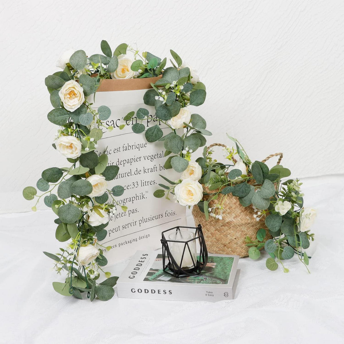 Weiße Eukalyptus Girlande Hochzeit Deko 180cm (4er Set)